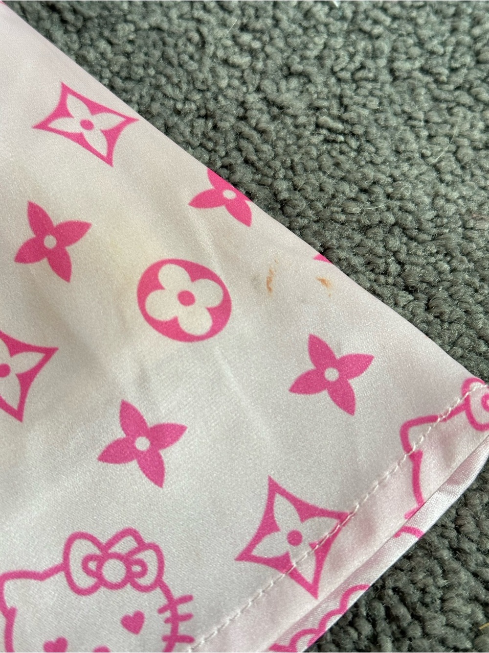 Y2K Ouchhh Hello Kitty Print Satin Chemise Slip Babydoll Dress LV Print McBling - Picture 8 of 8